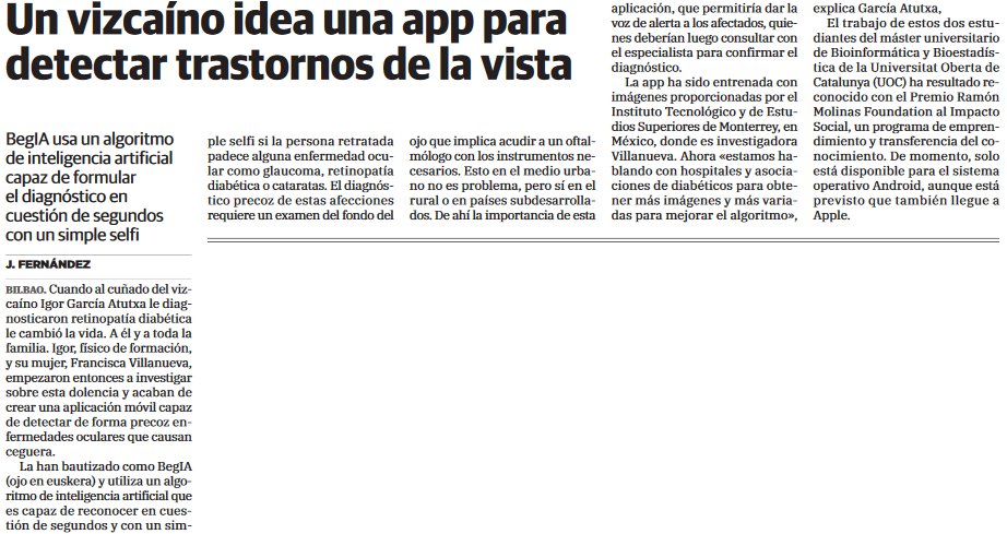 🎉 ¡Nuestro proyecto begIA sale hoy en la edición en físico del diario EL CORREO! 🎊