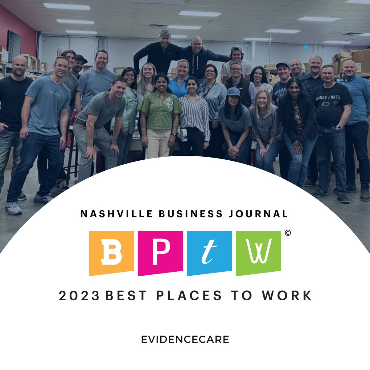 evidencecare's tweet photo. We are excited to share that #EvidenceCare has been awarded Best Places to Work by @nashvillebiz! We are incredibly proud of this award as we continuously strive to bring our employees a positive, fun work environment. #BestPlacesToWork #CompanyCulture https://t.co/3jN0DI07rl