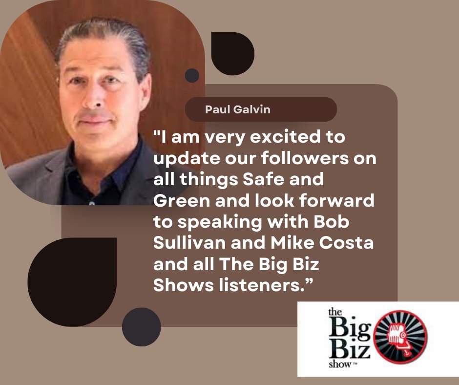 Paul Galvin Chairman and CEO of $SGBX to appear on the Emmy Award-winning nationally syndicated TV and radio show <a href="/BigBizShow/">Big Biz Show</a> with <a href="/SullyOnTheAir/">Robert "Sully" Sullivan</a>  tomorrow Thursday, July 20th at 4:15 PM ET.

READ MORE HERE: ir.safeandgreenholdings.com/news-events/pr…