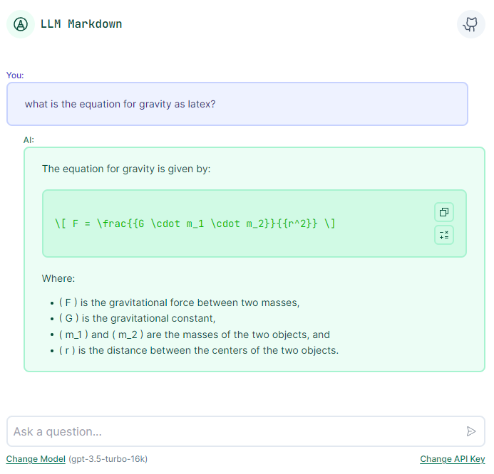 spencerskovy's tweet photo. LLM Markdown (a demo to render rich responses from LLMs) now supports LaTeX as well. 🧮

Give it a try: https://t.co/nTV9QrgTUD https://t.co/IDkYGAX538