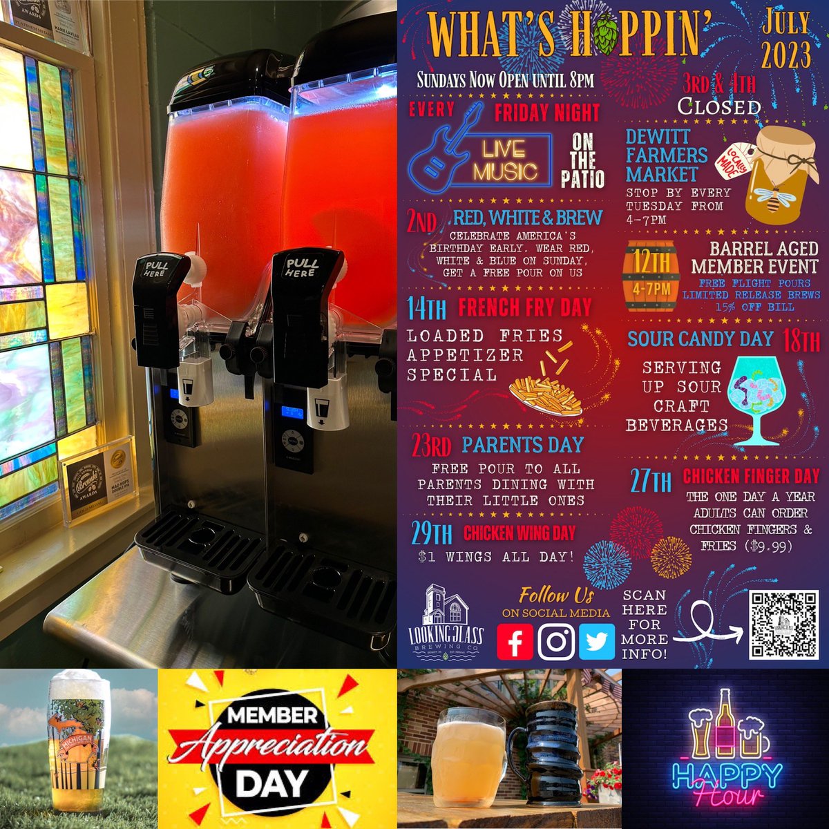 LGBrewingCo's tweet photo. Stop in 12-9 for an #icecoldslushy #cider or #seltzer during #clubmember #wednesday with #happyhour 4-6

Pickup a #mibrewersguild summer glass for $7.50 ea (when you buy a full pour), view #julyevents &amp; get your #entryticket to #streetfest on #august5th at https://t.co/QEl8FGwA2t https://t.co/GsmazzoDi9