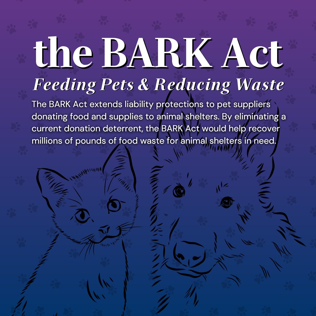 Did you know that animal shelters nationwide have struggled with food shortages for years? Enter my bipartisan BARK Act, which will encourage pet suppliers to donate surplus by extending liability protections to donors. Paws up for reducing waste and supporting shelters!