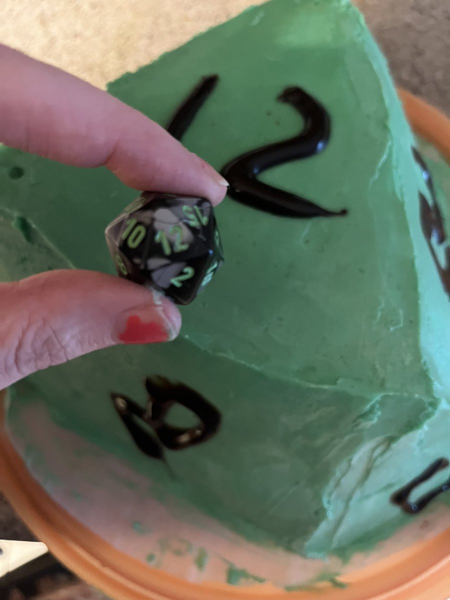 TCWestminster's tweet photo. #DnDCake Reveal:
Several things went wrong but son is happy.
Frosting curdled. Lost my black gel for letters and used chocolate (think melting). It’ll be ok. Not what I’d hoped but ok.
#DnD #NerdMom #Cake #WhoIsCleaningThis?
#NapTime
#Done https://t.co/MfgRKsOQUF