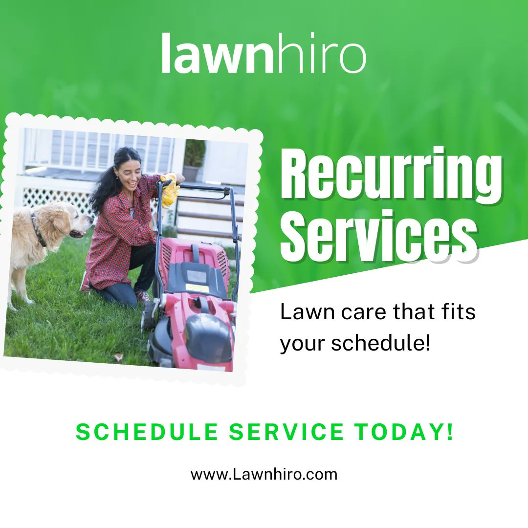 Lawn_Hiro's tweet image. Want more than just same-day service? Get the perfect solution with Lawnhiro&apos;s recurring lawn care services! Set it up to perfectly fit your schedule and never worry about your lawn again! 
#LawnCare #RecurringServices #HassleFree #BeautifulLawns