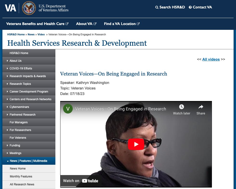 vahsrd's tweet image. Veteran engagement in research is critical in improving VA care—and Veterans are the best people to tell their stories. We're pleased to share one of our latest Veteran Voices stories in this new video. 

hsrd.research.va.gov/news/video/vie…