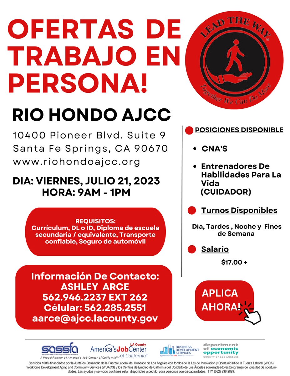 HIRING EVENT! Come dress for success and ready to be interview.
DATE: FRIDAY, JULY 21, 2023, from 9AM - 1PM
Many positions available!