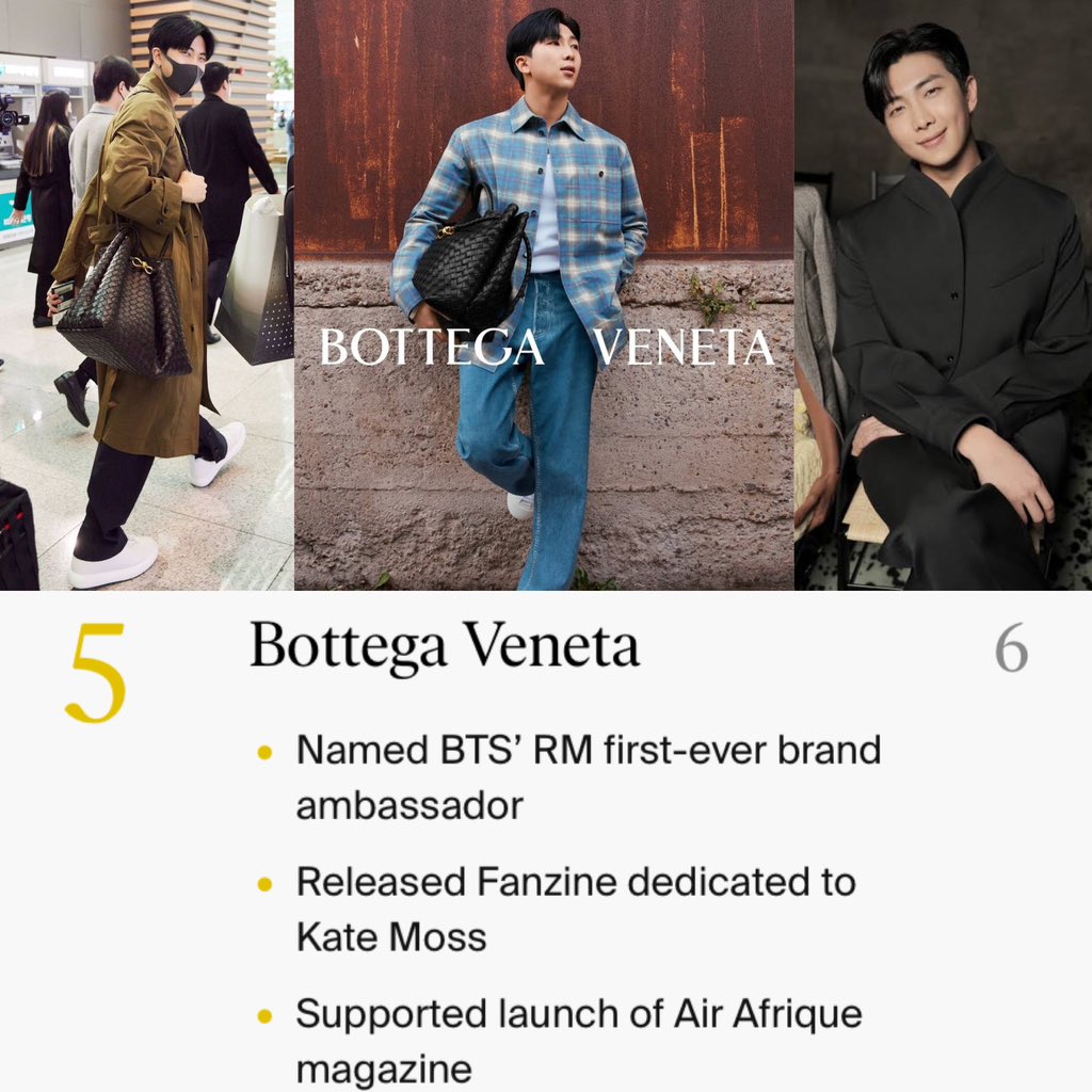 SLOW) Kim Namjoon Source on X: THE LYST INDEX ranked #BottegaVeneta as top  #5 fashion's hottest brands and products of Q2 2023. RM being named as the  first ever brand ambassador is