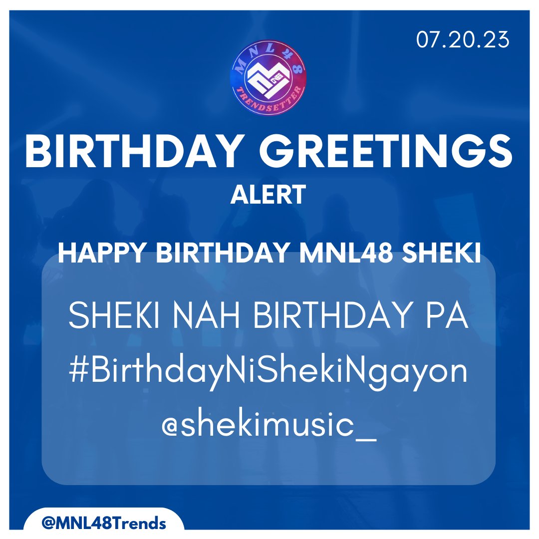 mnl48trends's tweet photo. It is D-Day for our captain to celebrate her birthday! Greet her with the tags below! Let us celebrate her special day together and make it a well-deserving trend. Happy birthday Captain Sheki! 

SHEKI NAH BIRTHDAY PA 
#BirthdayNiShekiNgayon
@shekimusic_ https://t.co/WoVwQKgrEv