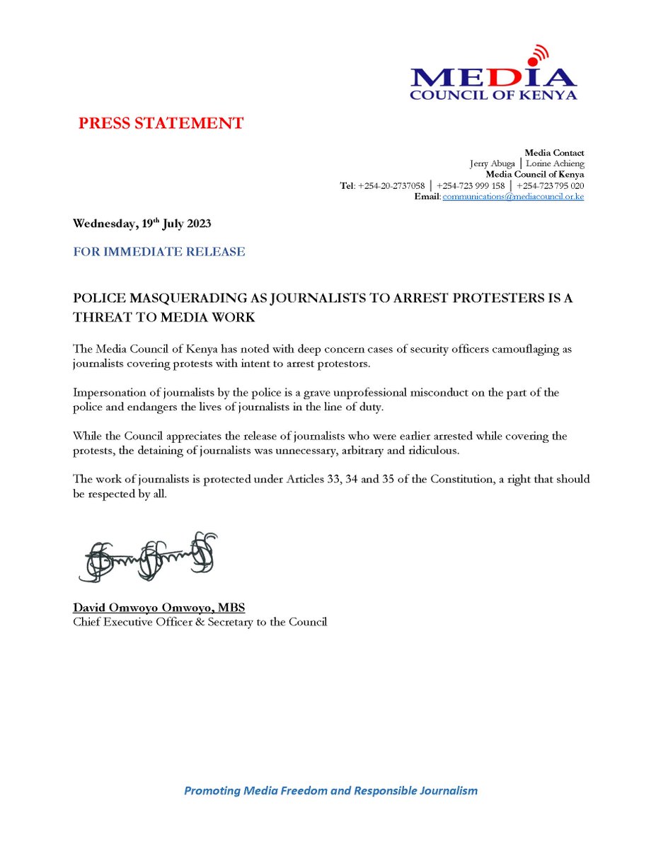 PRESS STATEMENT: Impersonation of journalists compromises their safety