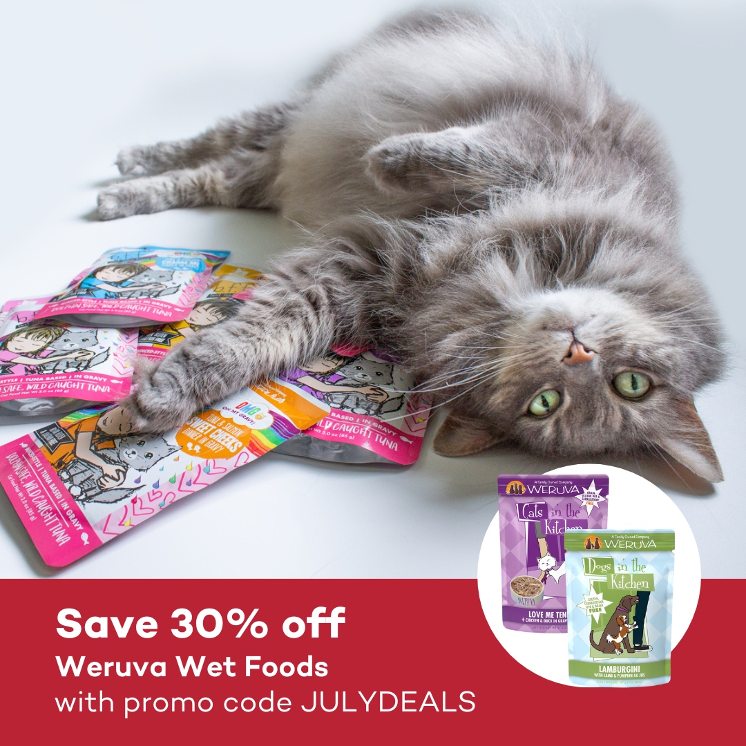 Treat your furry friends to the best with Weruva Wet Foods. Enjoy 30% off your purchase with promo code JULYDEALS. Made with high-quality ingredients & free from artificial additives, Weruva wet foods provide the purr-fect balance of taste & nutrition. petfood.express/shop/dont-miss…