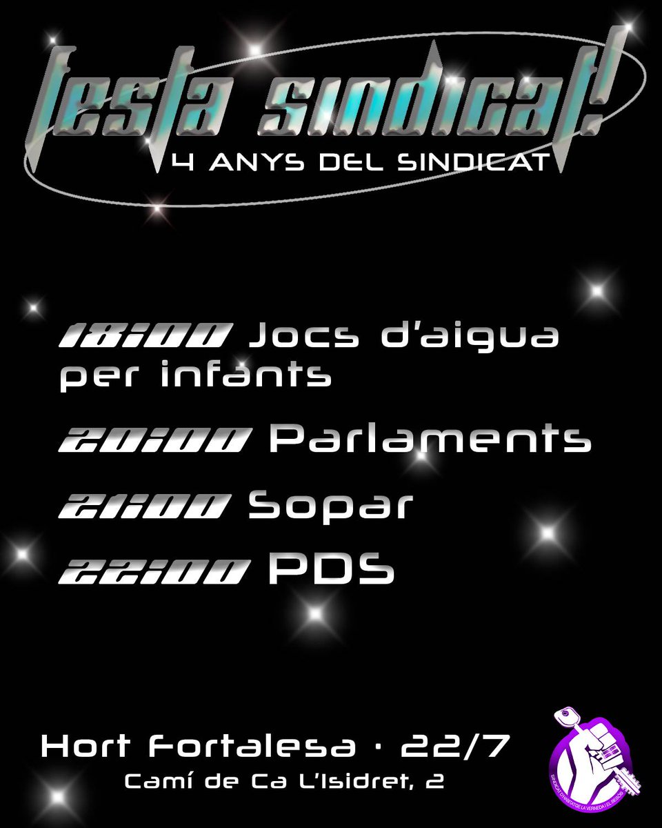 SHVernedaBesos's tweet photo. ✨ Festa del Sindicat. 4 anys organitzats a la Verneda i al Besòs!

Aquest dissabte 22 de juliol el Sindicat organitzem una festa en motiu del quart aniversari des del nostre naixement amb activitats, parlaments, un sopar i música

Vine a la festa del Sindicat! https://t.co/UNVTagrWGu