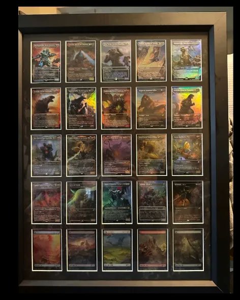 fabled_framing's tweet photo. Godzilla cards are quite popular in the 25 card frame! #mtg #magicthegathering #tcg #tradingcards https://t.co/f68jTS294m
