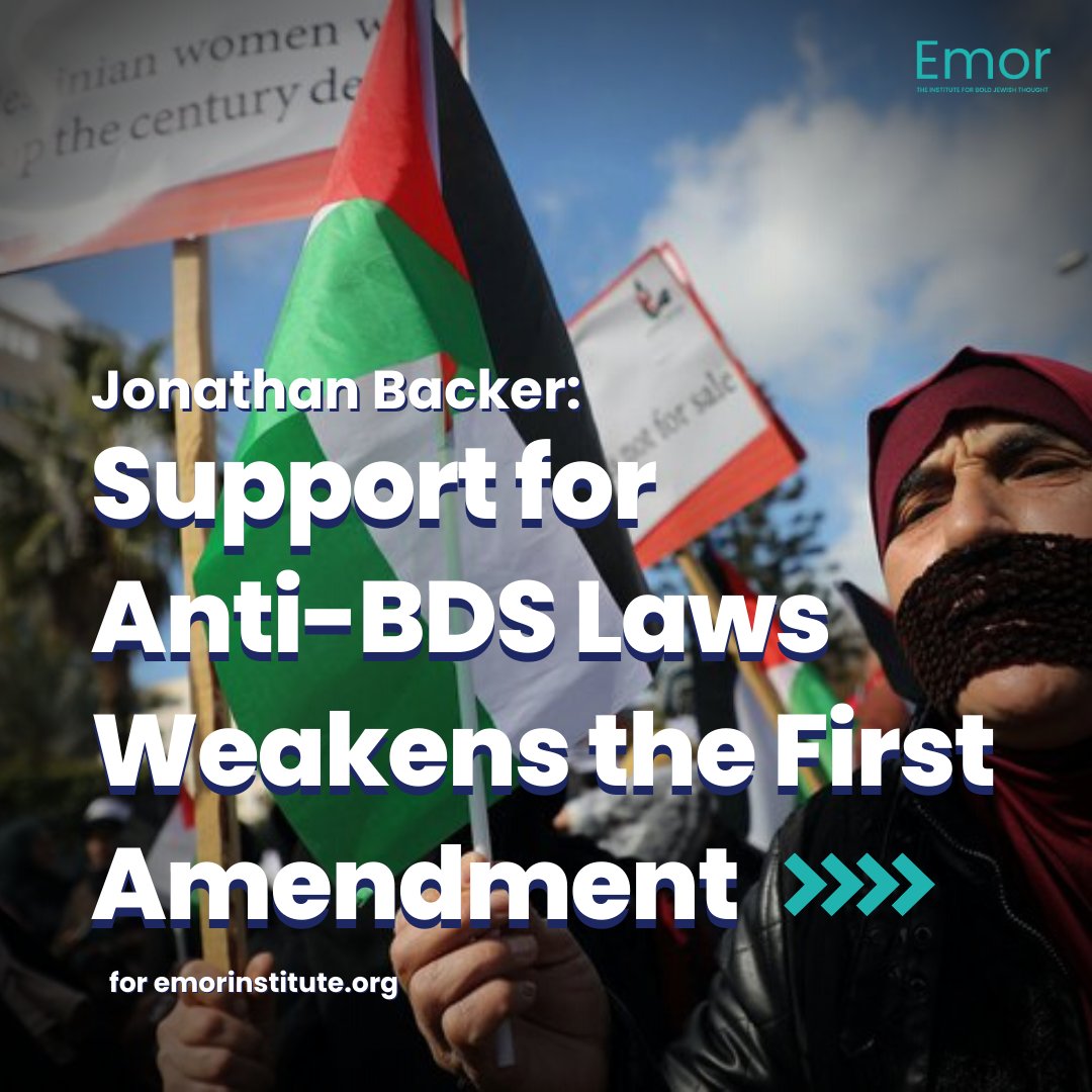 "Jewish organizations and their members and supporters should think carefully about the unintended consequences of defending anti-BDS laws from First Amendment challenge." <a href="/jonathan_backer/">Jonathan Backer</a> 

Full piece: shorturl.at/bDJU8
 
#bds #freedomofspeech #firstamendment