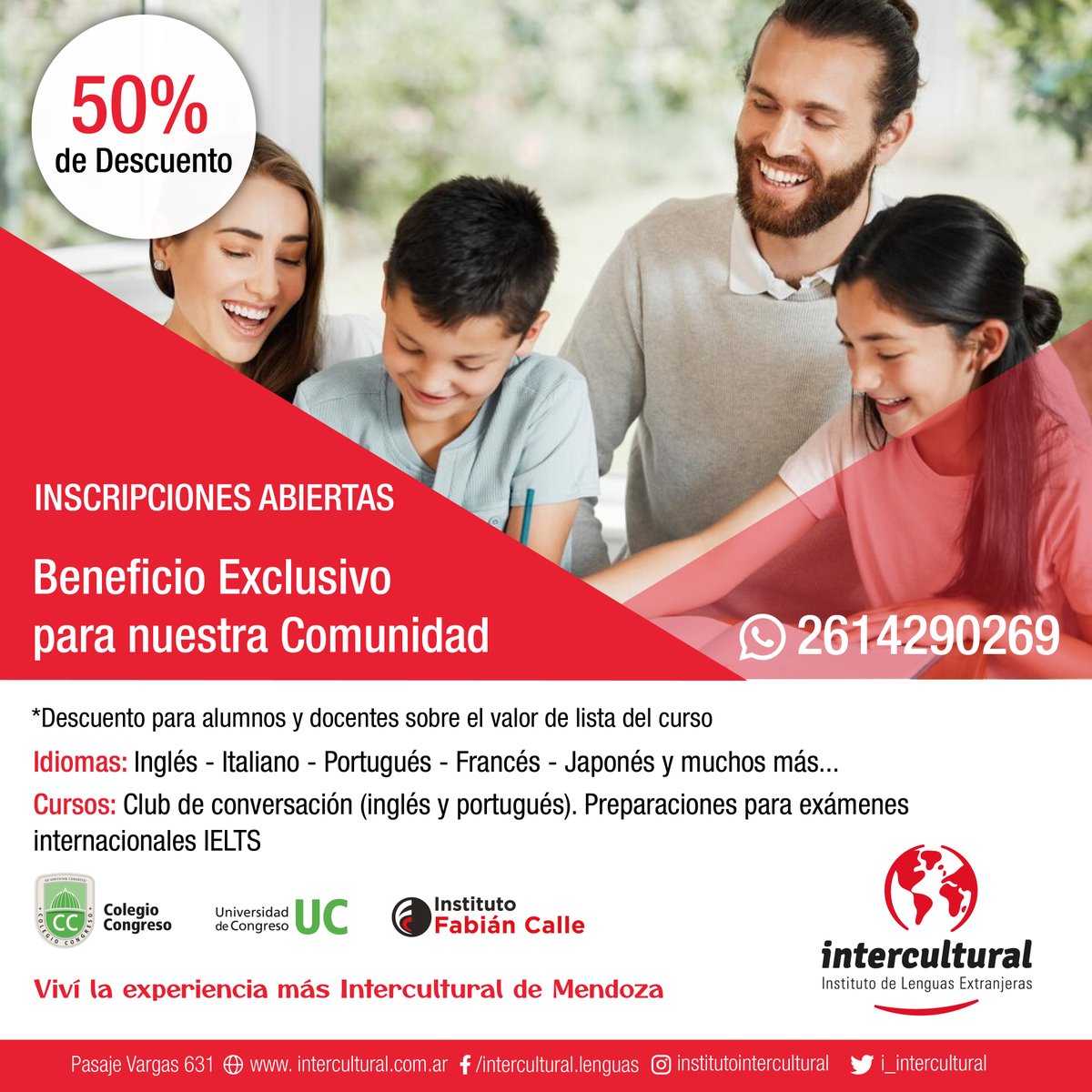 ucongreso's tweet photo. Beneficios para la #ComunidadUC🤩
Inscripciones abiertas🤓
Nuevos Idiomas✔️

El idioma que buscas en Intercultural

👉 Informes: 📲 02614290269
✉️ info@intercultural.com.ar

#Intercultural #Mendoza
#TuPuenteAlMundo https://t.co/KkyEk9wTQ2
