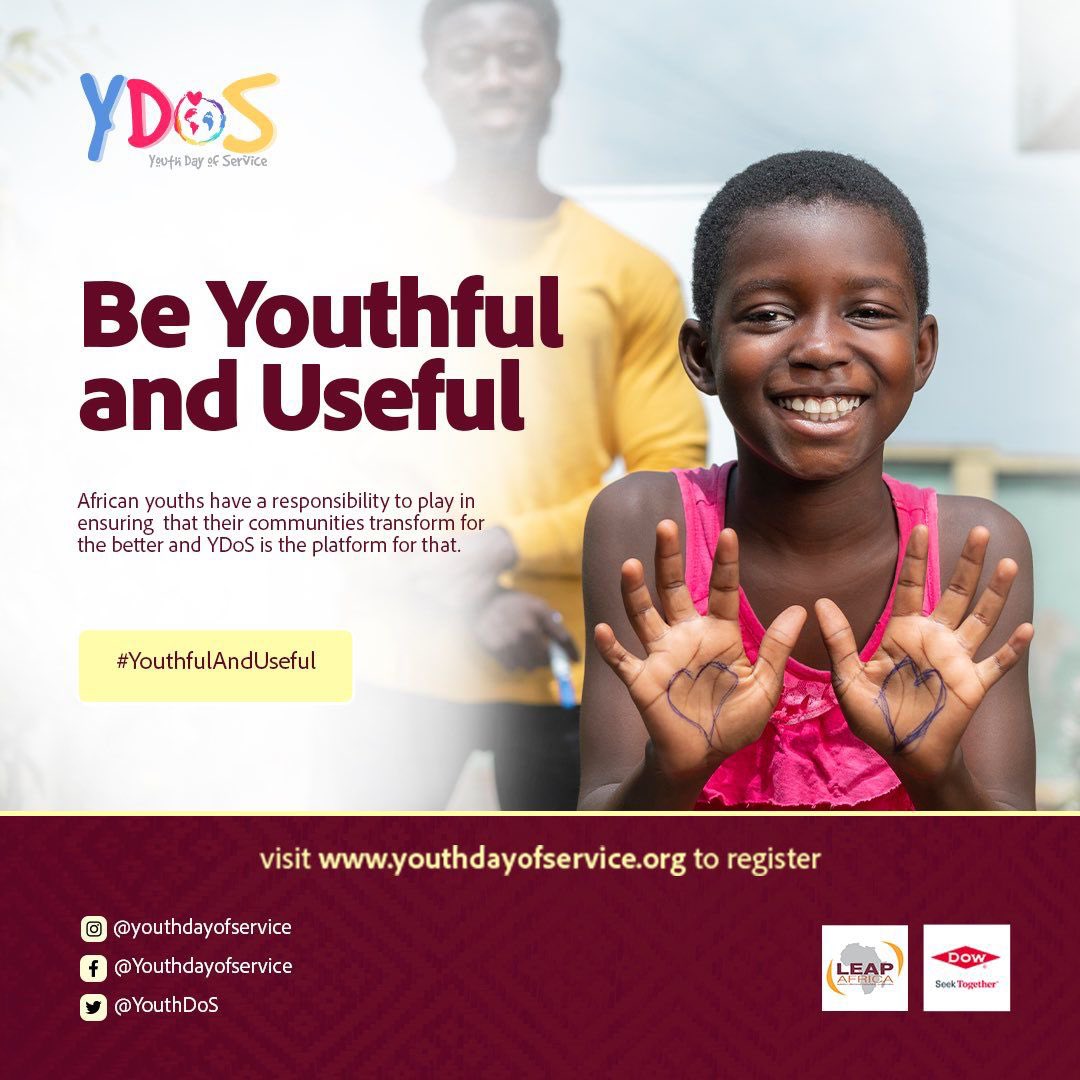 We can initiate the change we desire. As Africans, we encounter numerous challenges, but it is up to us to become the catalysts of change within ourselves. @YouthDoS is here. Visit youthdayofservice.org and register a project. 
@LEAPAfrica

#TheChangeIsYou #YouthfulandUseful