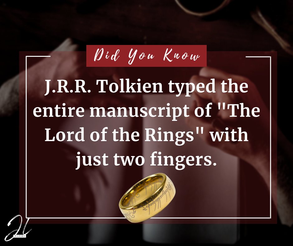 JlHarms's tweet photo. ๐Did you know? J.R.R. Tolkien, the mastermind behind "The Lord of the Rings," typed the entire epic saga using just two fingers!๐งโโ๏ธ
#WritingWizardry #LOTR #TolkienTrivia #InkAndImagination #WritingCommunity #writerslife #DidYouKnow #writersoftwitter #authorscommunity #facts https://t.co/jKFd0AkUiy