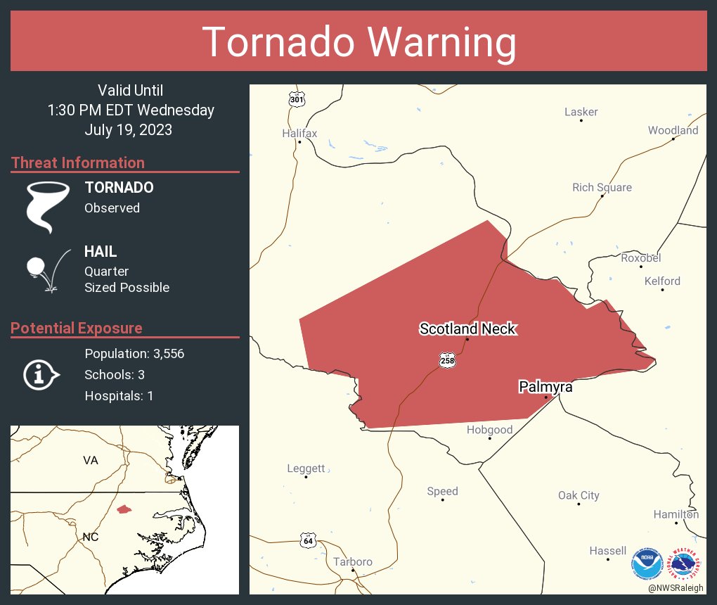 RT @NWStornado: Tornado Warning continues for Scotland Neck NC and  Palmyra NC until 1:30 PM EDT https://t.co/lLBo9gXHB9