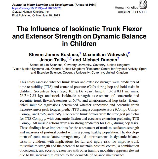 Mike Duncan (@mikedunky) on Twitter photo Great to see this one out in the wonderful <a href="/JMLDjournal/">Journal of Motor Learning & Development</a> with <a href="/jason_tallis/">Jason Tallis</a> <a href="/mwdowski/">Dr Maximilian Wdowski</a> <a href="/eustace_steven/">Steven Eustace</a>. Trunk strength is important in enabling children to move more effectively. Info here doi.org/10.1123/jmld.2…
<a href="/CovUniResearch/">Coventry University Research and Innovation</a> <a href="/IMDRC_MotorDev/">I-MDRC</a> @DrRSLloyd <a href="/AFaigenbaum/">Avery Faigenbaum</a> <a href="/DrAshCox/">Dr. Ash Cox</a> Great to see this one out in the wonderful <a href="/JMLDjournal/">Journal of Motor Learning & Development</a> with <a href="/jason_tallis/">Jason Tallis</a> <a href="/mwdowski/">Dr Maximilian Wdowski</a> <a href="/eustace_steven/">Steven Eustace</a>. Trunk strength is important in enabling children to move more effectively. Info here doi.org/10.1123/jmld.2…
<a href="/CovUniResearch/">Coventry University Research and Innovation</a> <a href="/IMDRC_MotorDev/">I-MDRC</a> @DrRSLloyd <a href="/AFaigenbaum/">Avery Faigenbaum</a> <a href="/DrAshCox/">Dr. Ash Cox</a>