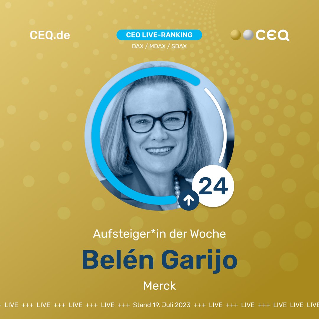 CEQ präsentiert die Aufsteiger*in der Woche aller DAX/MDAX/SDAX CEOs im CEO Live-Ranking (Stand: 19. Juli 2023). Wir gratulieren Belén Garijo von der Merck Gruppe. Sie verbessert sich gegenüber der Vorwoche um 18 Plätze.
#ceo #ceoranking #ceobenchmark #leadership🥇
