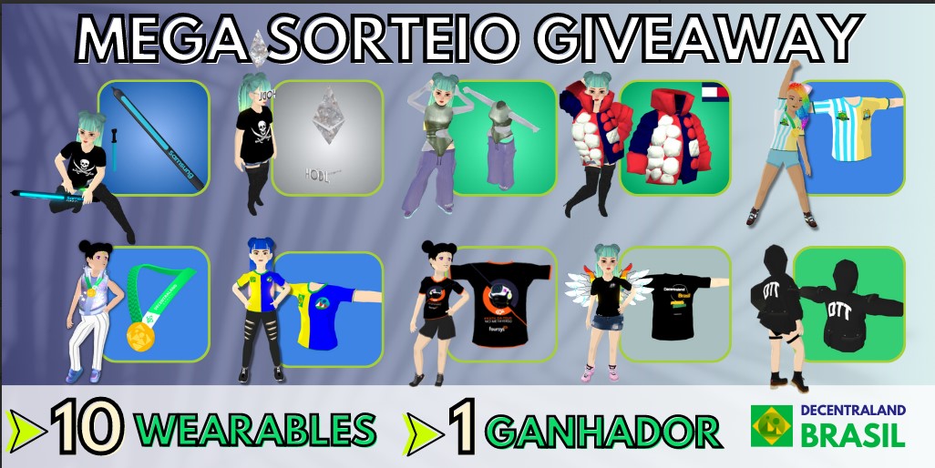 💣💣💣💣💣💣💣💣💣💣💣💣💣💣
🚨🚨🚨🚨🚨🚨🚨🚨🚨🚨🚨🚨🚨🚨🚨

GIVEAWAY ALERT!

🏆Win 1 
🎁10 Wearables

To participate:
1⃣ Follow <a href="/DCL_Brasil/">DecentralandBrasil</a> 
2⃣ Like and Retweet
3⃣ Enter our Discord discord.gg/dHQmbFbN

⏰End : July 28. 
🍀Good luck