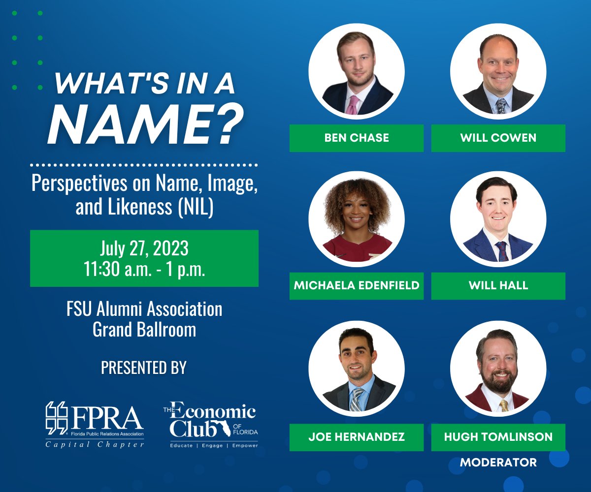 FPRA Capital Chapter (@fpracapchap) on Twitter photo We’re thrilled to be partnering with <a href="/EconClubFL/">The Economic Club of Florida</a> for our upcoming program on Name, Image, and Likeness (NIL)! There's still time to register at: fpra-capital.org/event/name-ima… We’re thrilled to be partnering with <a href="/EconClubFL/">The Economic Club of Florida</a> for our upcoming program on Name, Image, and Likeness (NIL)! There's still time to register at: fpra-capital.org/event/name-ima…