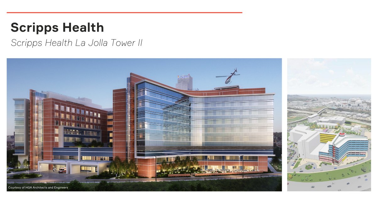 Check out @scrippshealth La Jolla campus's new acute patient care Tower II: bit.ly/43mHqG2 
To be completed by the end of 2024, #AEI provides #MEPengineering, #technology, #architecturallighting, &amp; #securitydesign for this unique 'V-shaped' seven-story medical facility.