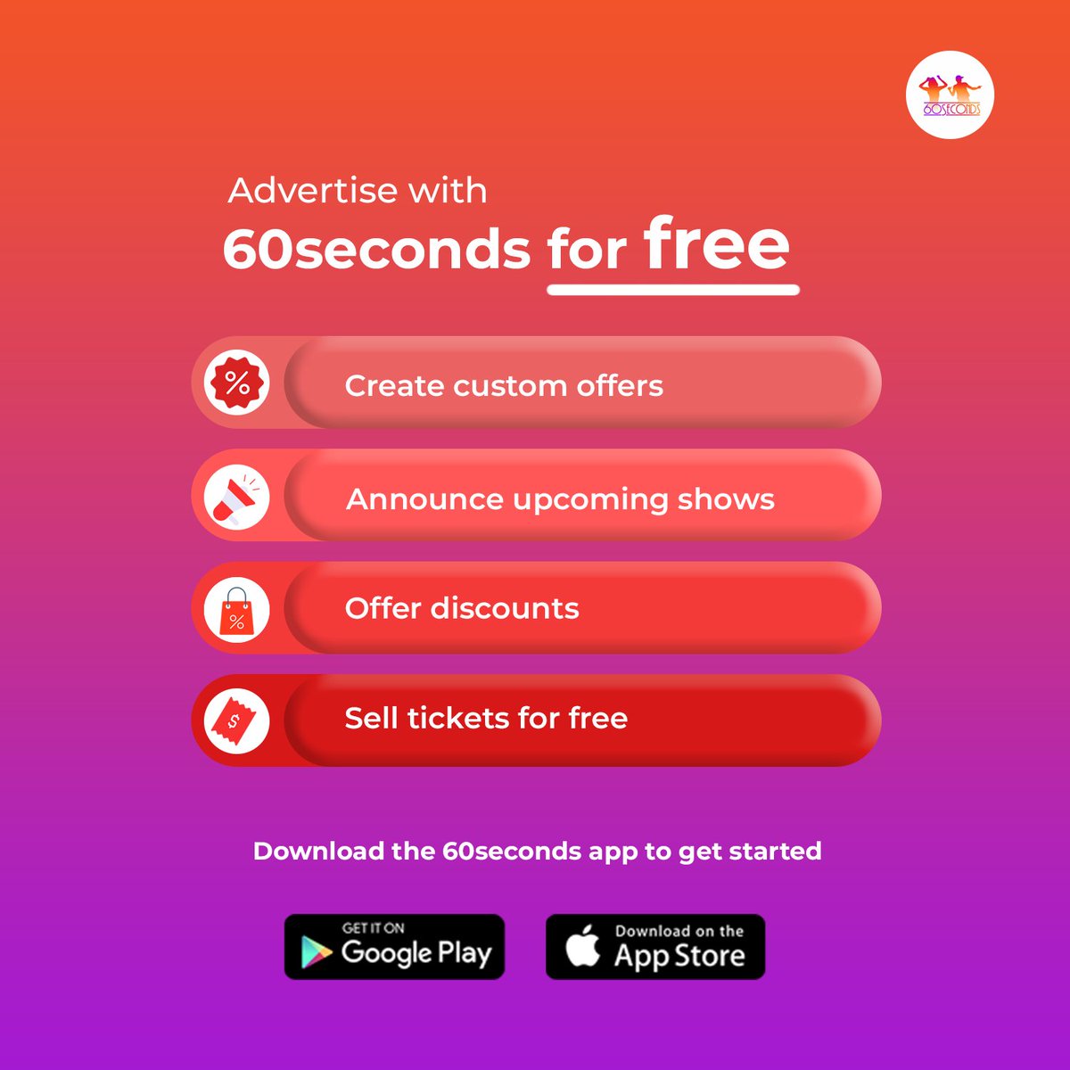Club and Lounge owners get in here.
If you didn't know that you can advertise for free on 60Seconds app, now you do.

Download the app to get started here👉onelink.to/ue738r
 
#clubowner #loungeowner #clubmanager #nightparties #bestclub #bestloungeintown #bestclubintown