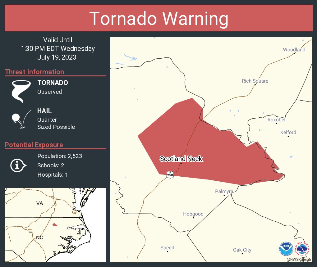RT @NWSRaleigh: Tornado Warning continues for Scotland Neck NC until 1:30 PM EDT https://t.co/XzRMsRiPue