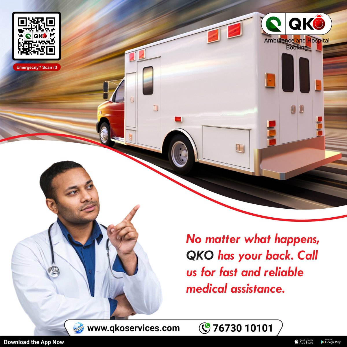QkoServices's tweet photo. Through thick and thin, QKO always has your back. When it comes to fast and reliable medical assistance, give us a call. We're here for you.
Follow @QkoServices
#EmergencyCare #HealthFirst #AmbulanceOnCall #ImmediateAssistance #EmergencyServices #qkoservices #medicalcare #EMS https://t.co/H9vR4RpiWL