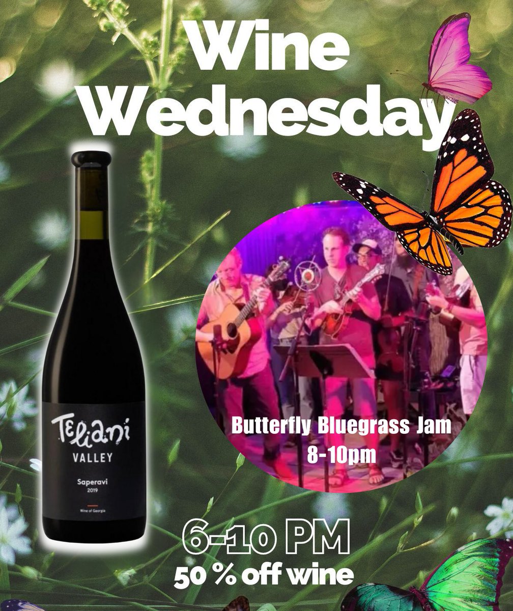 ✨ Happy Wine Wednesday! 🍷

👉6-10pm:  50% off Wine - Retail prices to go
👉8-10pm: Butterfly Bluegrass Jam (Open Jam)

See you there! 🤩

#atx #atxwine #atxwinelovers #austin #atxbars