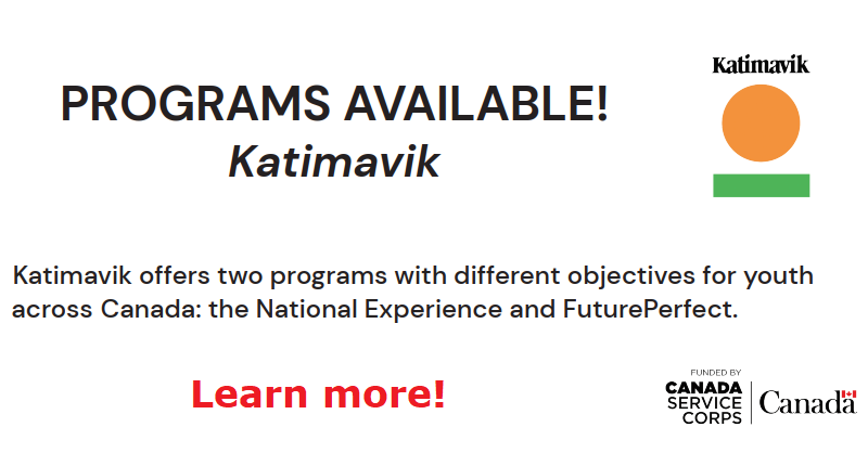 Aboriginal_Link's tweet photo. Katimavik offers two programs with different objectives for youth across Canada: the National Experience and FuturePerfect.

Katimavik's programs are entirely free of charge for participants.

For more information or to apply: https://t.co/OrmuHdmoF2