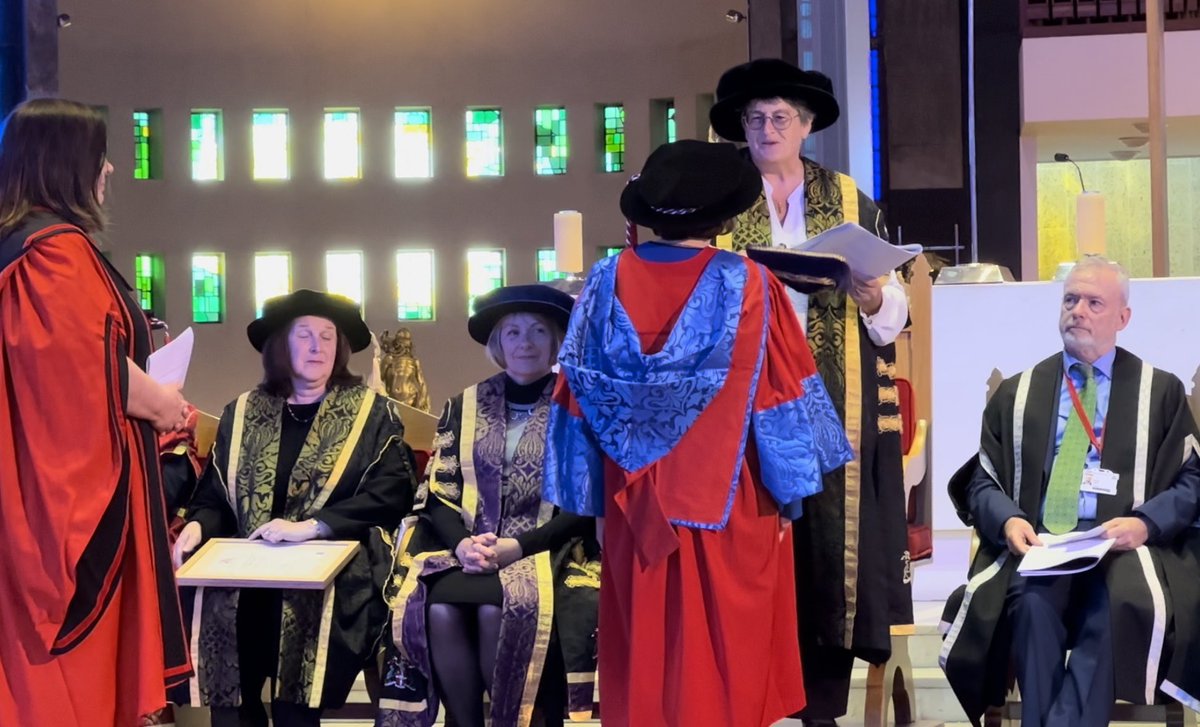 dabishop01's tweet photo. I’m so proud of and happy for my wife, Dr. Carolyn Bishop for being awarded an honorary Doctorate of Education today from @LiverpoolHopeUK for her 25+ years of work in international education. And glad Siri &amp; Petra could be here to celebrate with her. #CGE https://t.co/sOfEAjkT2B
