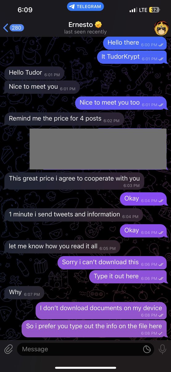 So this guy @luckyboy_crypto sent me DM to offer a Job to me and it went funny😂

After giving him my price he proceed and asked me to DM him on TG which i did not knowing he had other motives.
I had to delete a file(BG Twitter.com) he sent me in our chat so I…