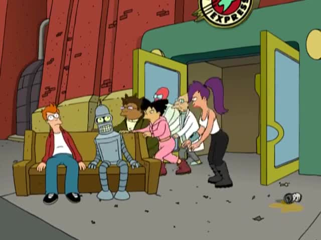 "We'll bill you for the couch" is a line added in post production in episode 103. You can see Hermes' mouth doesn't move when he says it.