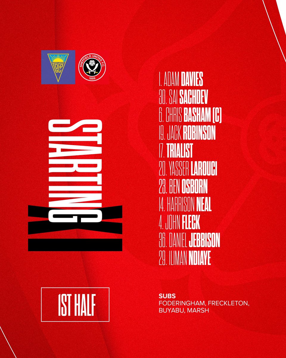Here’s how the Blades line up in the first half tonight in Estoril. 🇵🇹 Watch the game at sufc.co.uk/live 📺