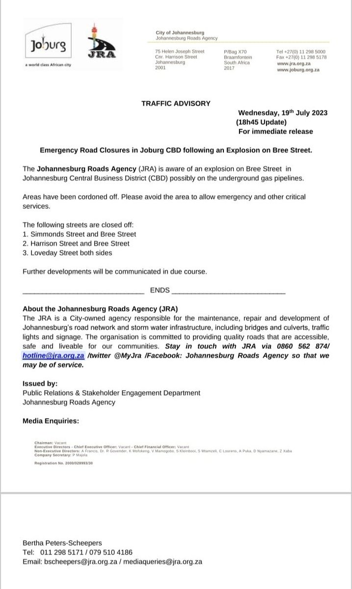 #JoburgServices #MobilityMadeEasy #JHBTraffic #JoburgUpdates
