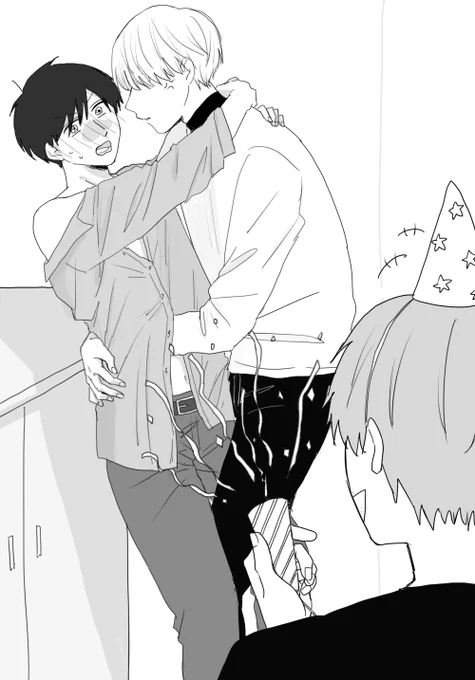 ⑩-3
どちらからともなくキス。だんだん深くなっていき天城不足だった高良くんの理性も切れ、このままセッ..かと思いきや盛大に茶化しにきた田中隼人の突撃により阻止されたのであった。(完!!!) 