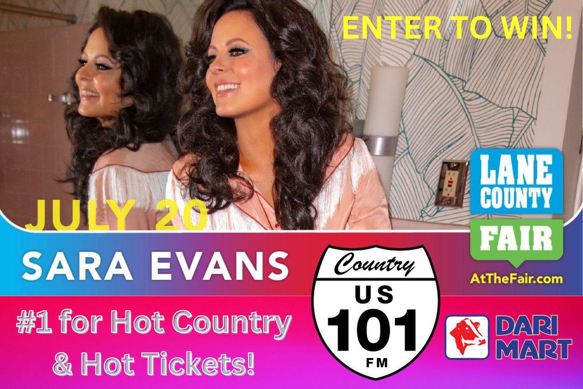 Last chance <a href="/saraevansmusic/">Sara Evans</a> tix anyone? Swing by the P HILL <a href="/DariMartStores/">Dari Mart</a> today from 4-5p and let ROBO hook ya up w/ ICE COLD <a href="/drpepper/">Dr Pepper</a> plus the chance to score your tix - a #PlayStation5 gaming system &amp; more! 
@LaneCountyFair #hotcountrysummer #darimart #drpepper #hwy58