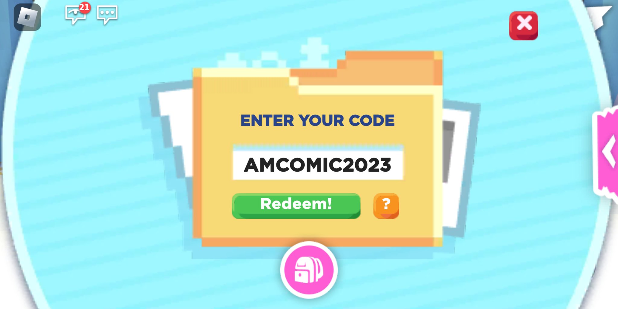 Use code AMCOMIC2023 in Adopt me!!