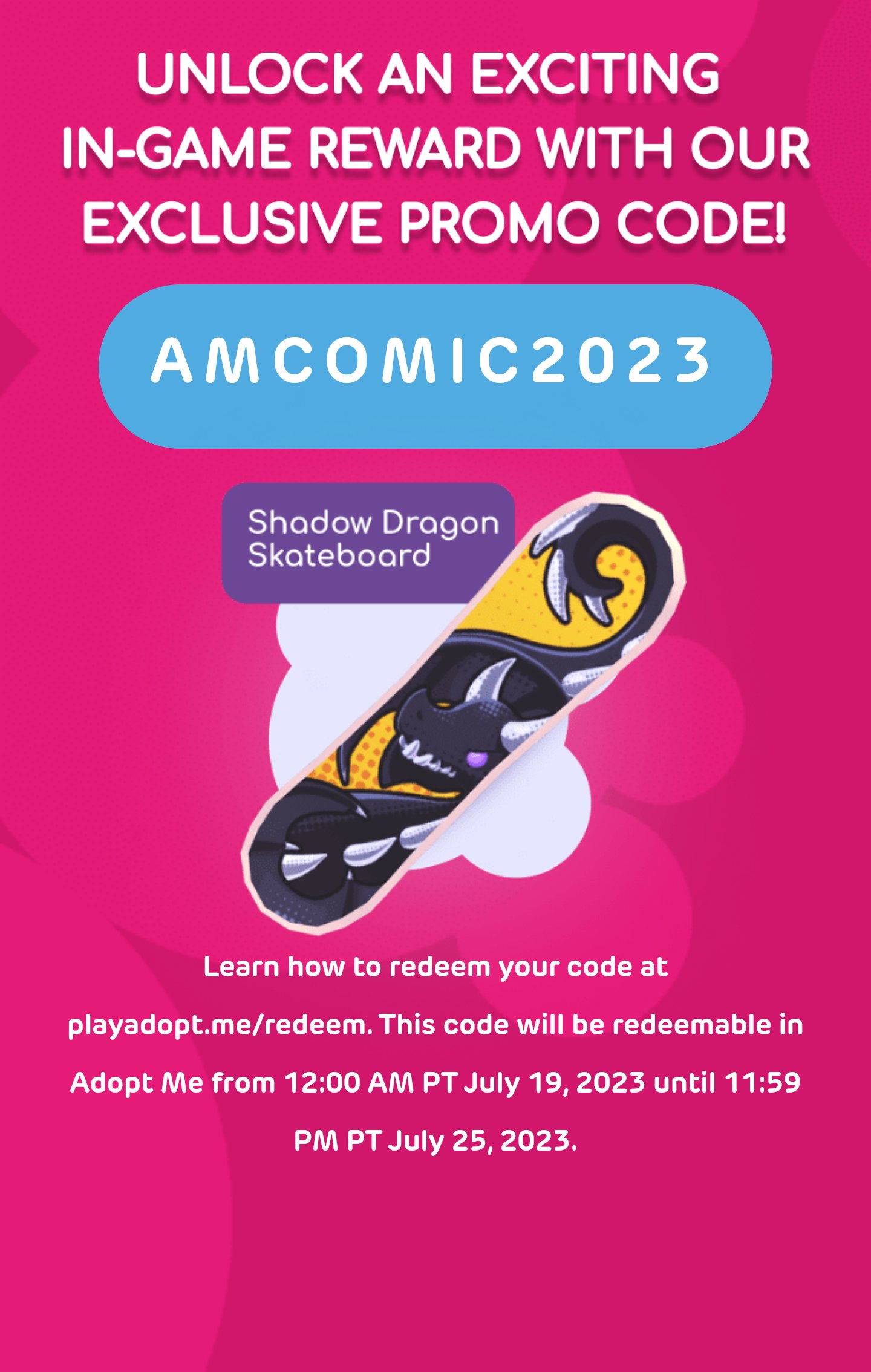 Use code AMCOMIC2023 in Adopt me!!