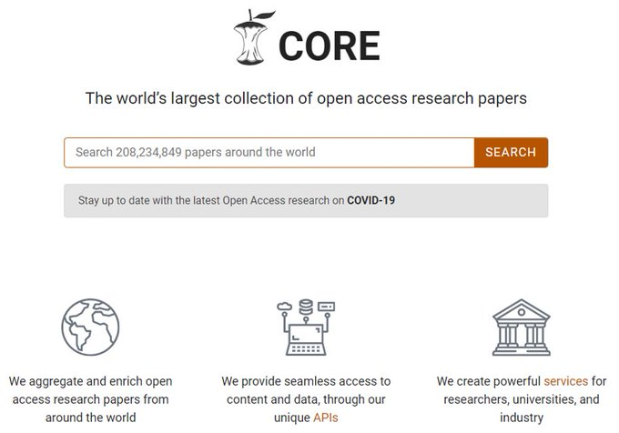 📌موقع بريطاني يجمع أكثر من ٢٠٠ مليون #ورقة_علمية من مصادر مفتوحة - Open Access - مرفق قائمة بأبرز الجامعات البريطانية التي تستخدم الموقع 
core.ac.uk

مفيد للباحثين وطلبة الدراسات العليا 

<a href="/acd_res/">أ. أسماء</a>

<a href="/acd_res/">أ. أسماء</a>

<a href="/ScieResearch/">الدراسات العليا</a>