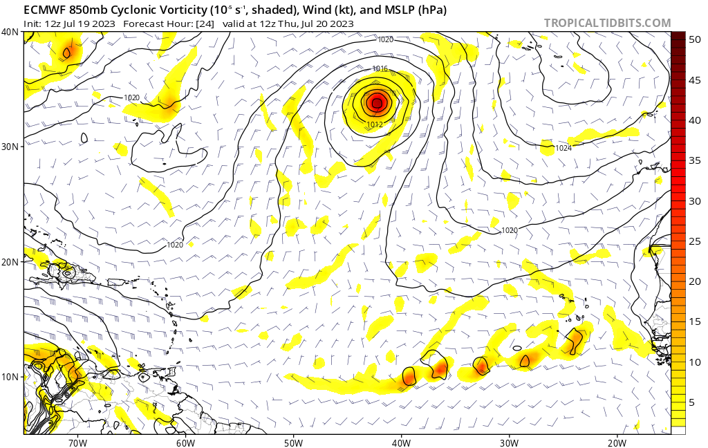 Not very common to see an ITCZ breakdown like this in the Atlantic. It happens due to Barotropic instability (essentially horizontal winds changing direction sharply over a small distance). This process sometimes sparks TCs in the East Pacific, but that usually has more moisture. https://t.co/KKOA0ROdwC