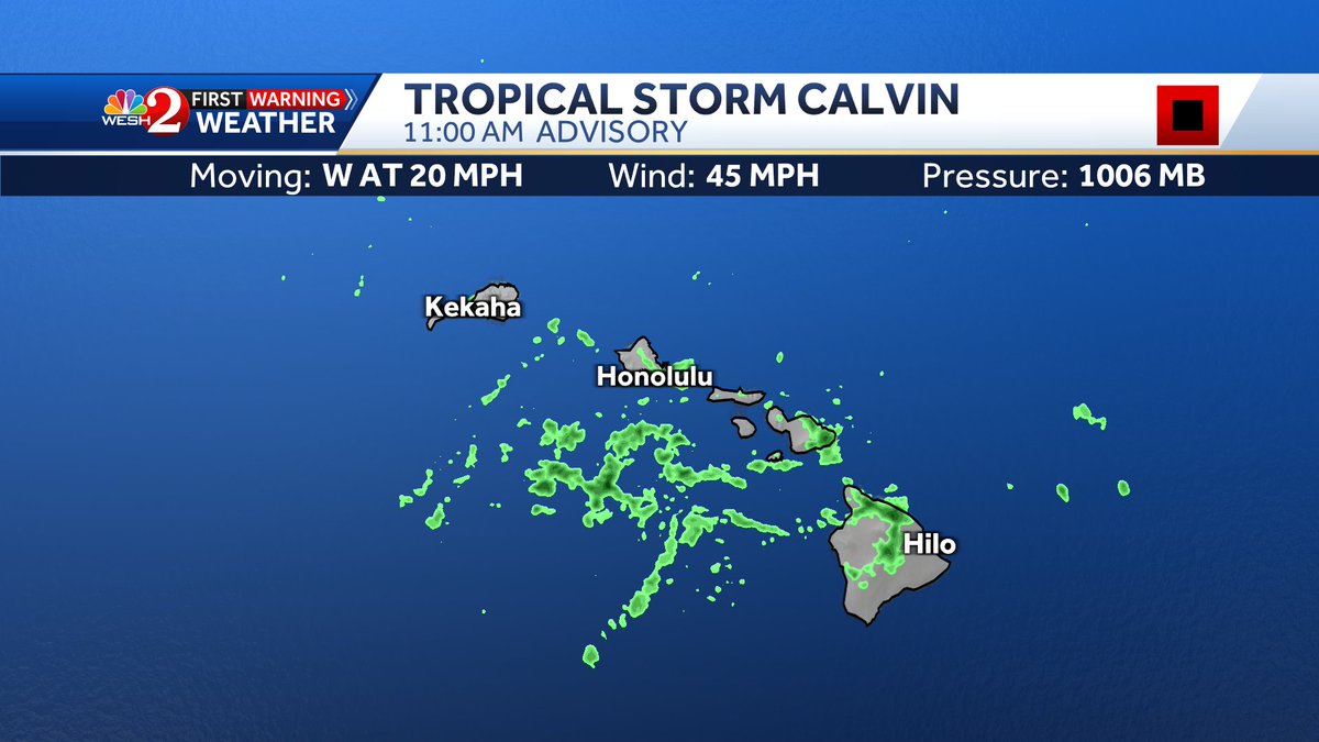 Nothing in the Atlantic basin impacting land but in the Central Pacific, Tropical Storm Calvin is bringing heavy rain to the windward side of Maui and Big Island on Hawaii. 
#pacific #basin #calvin #hiwx https://t.co/dy95JxuguK