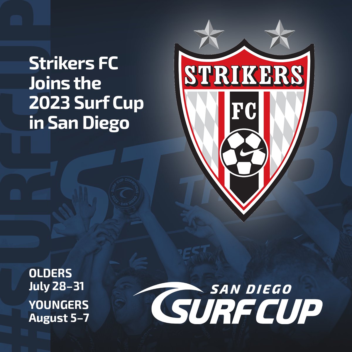 #SurfCup is thrilled to welcome @strikersfcirvine to our 2023 Surf Cup in San Diego, CA! With applications through the roof, we're gearing up to host the nation's top clubs and huge matchups! We cannot wait to hand out the 🏆 to the #BestOfTheBest!