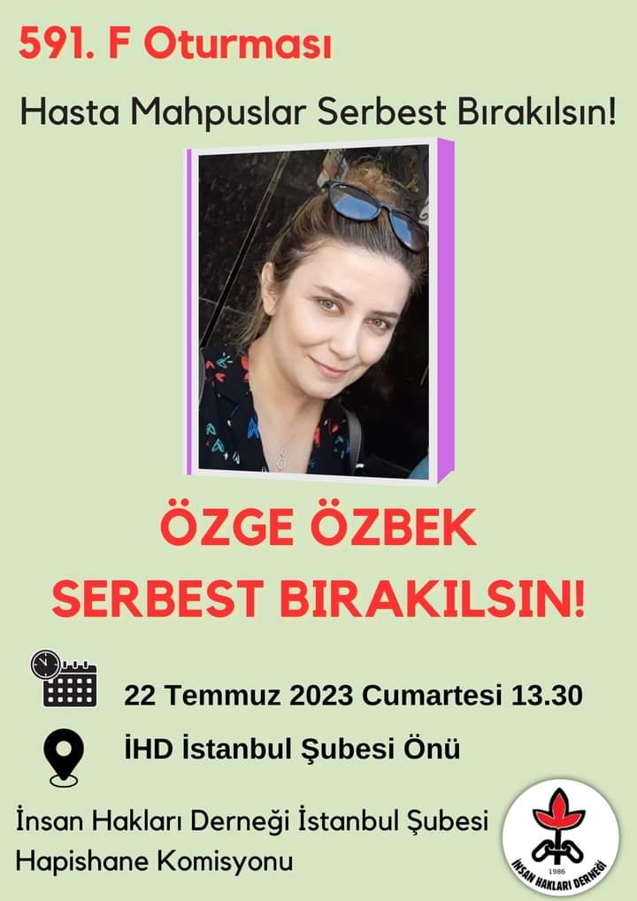 Hasta Tutsak Özge Özbek Serbest Bırakılsın #ÖzgeÖzbekİçinAdalet
#HastaTutsaklaraÖzgürlük 
<a href="/gergerliogluof/">Ömer Faruk Gergerlioğlu</a> <a href="/AvSerhatEren/">Serhat Eren</a> <a href="/meraldanis/">Meral Danış Beştaş</a> @ihd_genelmerkez <a href="/adalet_bakanlik/">T.C. Adalet Bakanlığı</a> <a href="/ctekurumsal/">Ceza ve Tevkifevleri Genel Müdürlüğü</a>