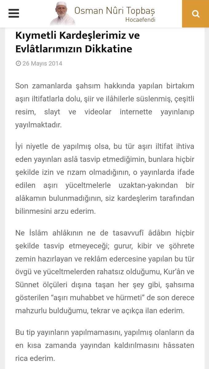 elkandahari's tweet photo. Osman Nuri Topbaş Hocaefendi'nin kendisi hakkındaki aşırı iltifata ve övgülere karşı müridan ve muhibbanına uyarısı:

Gerçekten hasret kaldığımız bir tavır... https://t.co/tmIdr0LUx9