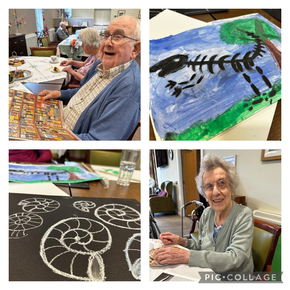 Todays Coffee morning was spent looking at 1940s food packaging with chalk/painting of fossils for  #British #National #Archeology Day @NAPPAawards #guiseley #care #friends #reminisce #memories https://t.co/OWgTWfLoWz