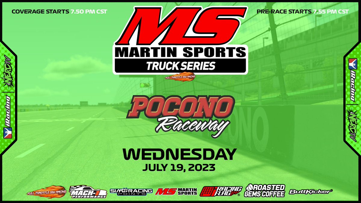 It’s the Tricky Triangle tonight for the <a href="/ftsrleague/">Full Throttle Sim Racing</a> @MartinSports906 Truck Series! Join <a href="/321Swifty/">Jeremy Stanley</a> &amp; myself at 8:55 PM ET for some “tricky” action on NERD TV! 🏁👊🔥

• youtube.com/live/OJOvwgKYq…

#iRacing #SimRacing #eNASCAR #NASCAR #FTSR #MartinSports #NERDTV #NERDitudes #Pocono