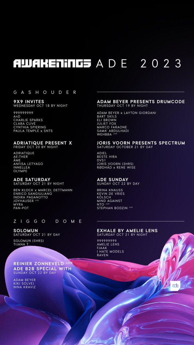 They’re finally here: the lineups for Awakenings ADE 2023! Everything you need to make this one for the books 🔥 Be ready at 20:00 CEST tomorrow to get your tickets! Info: awak.enin.gs/44jvfun