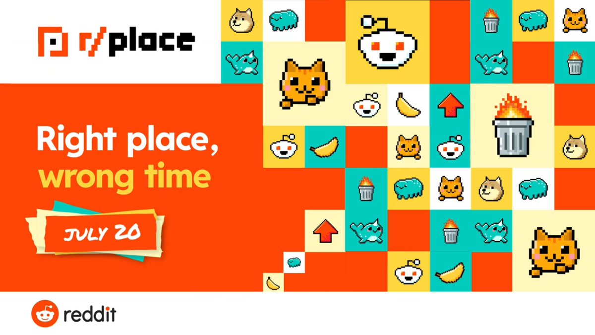 TheGreatReview_'s tweet photo. un nouveau r/place, probablement pour détourner l'attention de l'énorme mouvement de protestation qu'il y a sur reddit depuis que le site a décidé de faire payer l'accès à son API https://t.co/n3ytUC5rMt